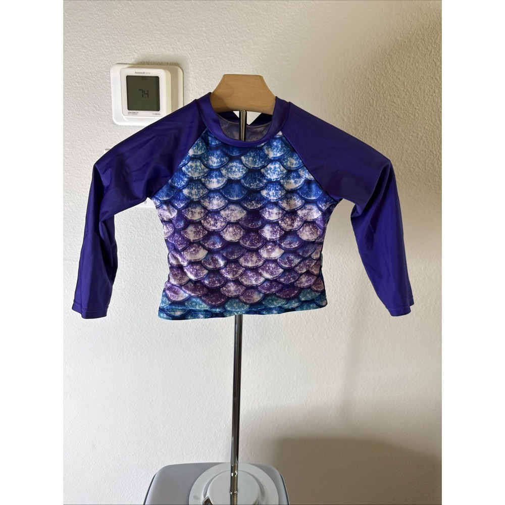 Girls Mermaid Pattern Rash Guard Size 5t Long Sleeve Swim Shirt Blue Purple